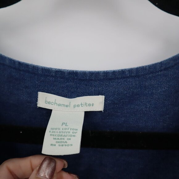 Bechamel Petites Denim Patio Dress Womens PL Blue Vintage Boho Cottage Granny - Picture 2 of 11